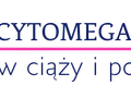 Logo z sylwetką kobiety w ciąży i sercem. Napis: CYTOMEGALOWIRUS w ciąży i po porodzie.