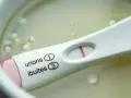 Test ciążowy zanurzony w płynie, jedna kreska. Czyżby za dużo moczu na test ciążowy?