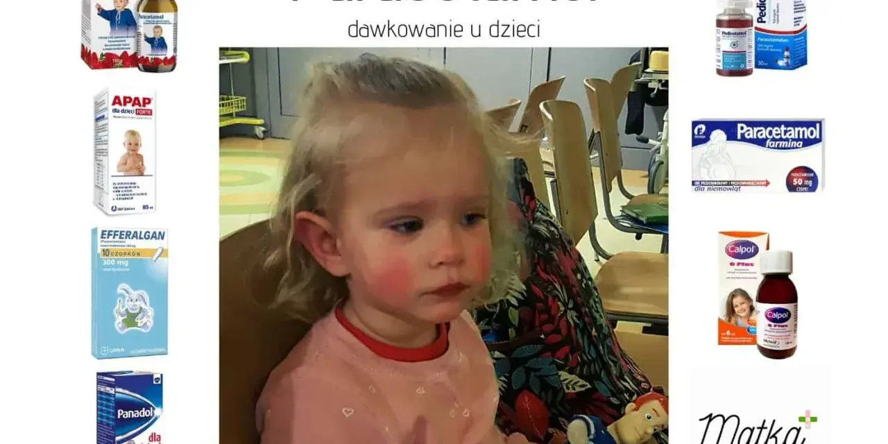 Dziecko z gorączką, obok leki z paracetamolem. Sprawdź paracetamol czopki dawkowanie dla dzieci.