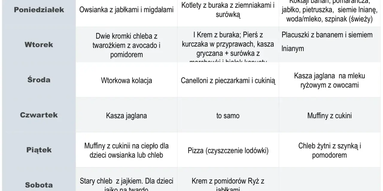 Tygodniowy planer posiłków: od owsianki z jabłkami po kotlety z kurczaka. Smacznego!