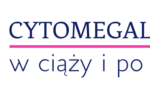 Logo z sylwetką kobiety w ciąży i sercem. Napis: CYTOMEGALOWIRUS w ciąży i po porodzie.