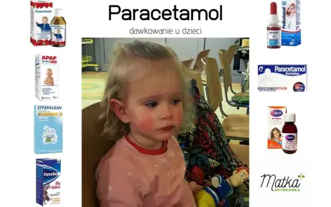 Dziecko z gorączką, obok leki z paracetamolem. Sprawdź paracetamol czopki dawkowanie dla dzieci.