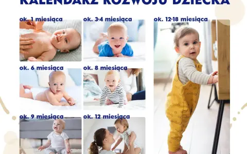 Kalendarz skoków rozwojowych dziecka: niemowlęta od 1 miesiąca do 1,5 roku życia, pokazujące ich rozwój.
