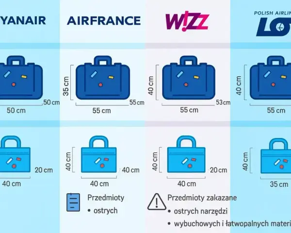 Wymiary bagażu podręcznego dla Ryanair, Air France, Wizz Air i LOT. Sprawdź, czy można wziąć jedzenie do samolotu Ryanair.