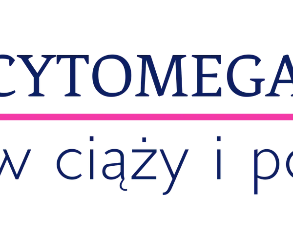 Logo z sylwetką kobiety w ciąży i sercem. Napis: CYTOMEGALOWIRUS w ciąży i po porodzie.
