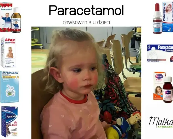 Dziecko z gorączką, obok leki z paracetamolem. Sprawdź paracetamol czopki dawkowanie dla dzieci.